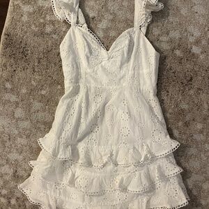 Hello Molly White Mini Eyelet Ruffle Dress